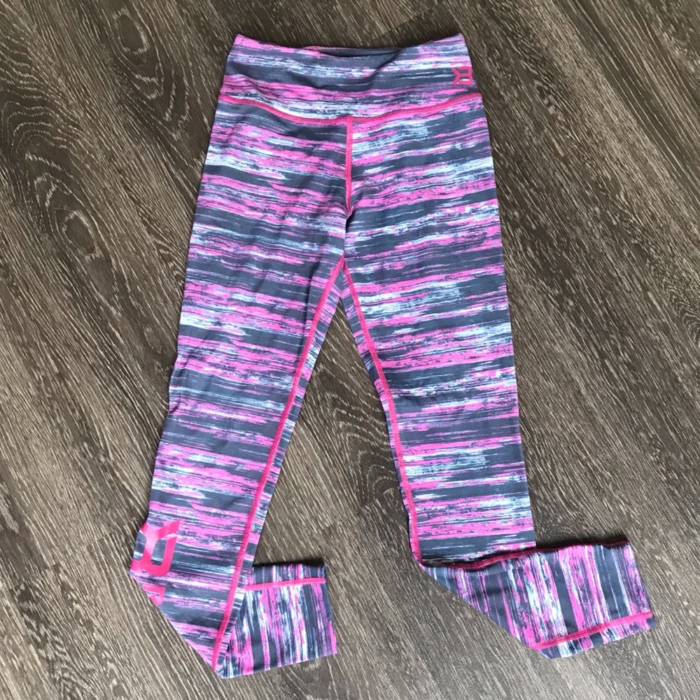 Better Bodies Pink & Gray Striped Tights w/ Pocket